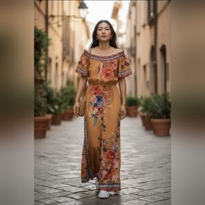 Flying Tomato Off The Shoulder Floral Boho Maxi Dress, Sz S